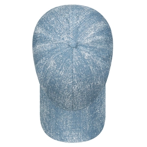 Retro light blue denim baseball cap with white polka dot rhinestones and wide brim