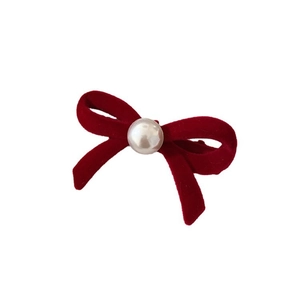 Rote Samt-Schleifen-Haarklammer mit Perle im Vintage-Stil, süßer französischer Haarschmuck