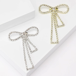 Elegant Alloy Rhinestone Bowknot Brooch For Women Sparkling Tassel Bow Pin For Clothing Decoration Wedding Banquet Jewelry
