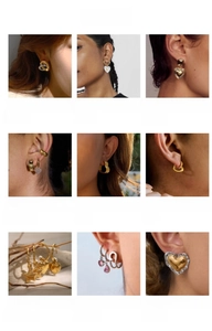 Macro display of diverse stainless steel earrings including heart and star shapes with zircon