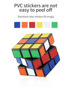 Detail of high-quality PVC stickers on the 3x3x3 speed cube for smooth educational play