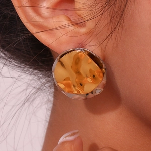 Textured irregular double layer round stud earrings in gold and silver finish