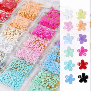 Colorful resin 5-petal flower nail charms with gold silver beads for DIY nail art