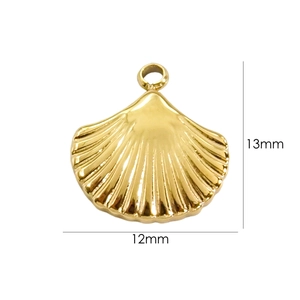 Detailed view of golden seashell charm with 12mm x 13mm size dimensions shown