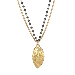 Minimalist Stainless Steel Double Layer Beaded Necklace With Gold Leaf Starfish Pendant Artificial Pearl Jewelry For Women