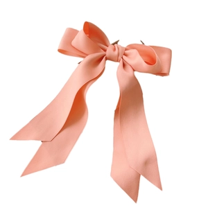 Pink ribbon bow hair clip with peach satin streamer for sweet girls hair accessories