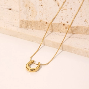 18K gold plated stainless steel horseshoe pendant necklace on a sleek snake chain for women