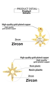 Macro detail of 18K gold plated octagonal star pendant with cubic zirconia and resin beads