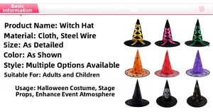 Detailed grid of Halloween witch hats featuring pumpkin prints and spider web patterns