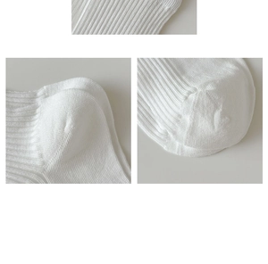 Gros plan de chaussettes en tricot blanc montrant les détails des coutures du talon