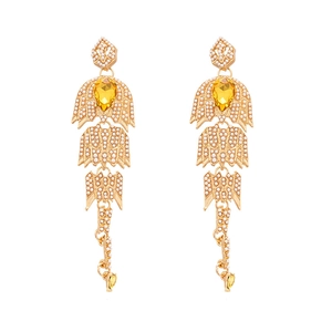 French vintage drop tassel earrings with yellow gemstone and imitation pearls in gold