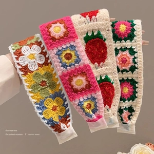 French vintage knitted floral and strawberry headbands for girls with velcro design
