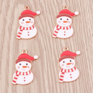 Set of 4 DIY Christmas snowman charms in red, white and gold alloy for jewelry making