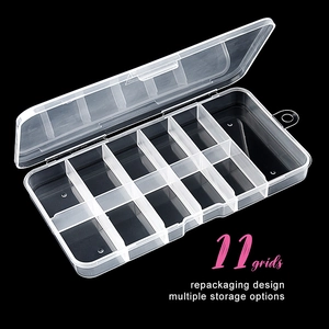 Translucent 11-grid plastic organizer box for nail tips and jewelry display case