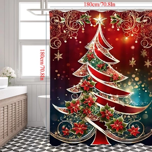 Waterproof 3D Christmas tree print bathroom shower curtain 180x180cm festive decor