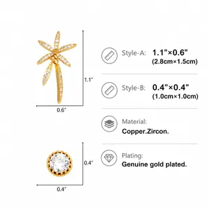 Size chart showing 1.0cm round zircon earrings with copper gold plating details