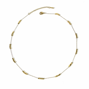 Minimalist 18K gold-plated titanium steel chain necklace with small square bead charms
