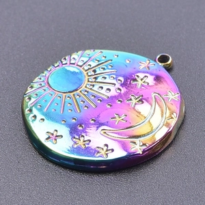 Rainbow stainless steel sun moon and star pendant charms for DIY jewelry making