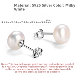 Macro view of AAAA grade white freshwater pearl earrings in sizes from 4.5mm to 9.5mm