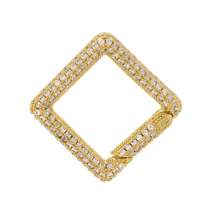 Macro view of gold-plated square lobster clasp with sparkling white zircon stones