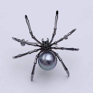 Spider Brooch Alloy Faux Artificial Pearl Rhinestone Gothic Animal Pin For Men Women Clothing Decoration