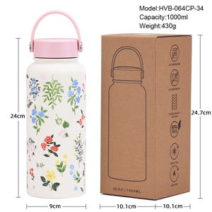 1000ml floral insulated water bottle with portable handle and eco-friendly packaging box