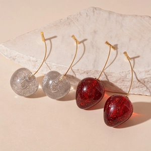 Cute Cherry Shaped Dangle Earrings With Acrylic And Copper Fruit Jewelry For Women Sweet Summer Style