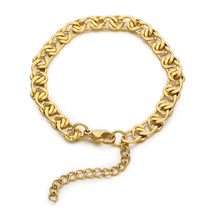 Interlocking gold stainless steel NK chain bracelet with lobster clasp and extension link
