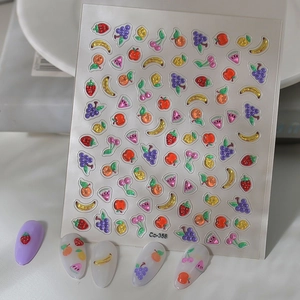 Stickers ongles 3D motifs fruits avec raisins et fraises et effet texture gelée