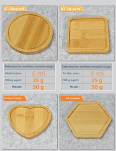 DIY bamboo coaster bases in round, square, heart, and hexagon shapes for mosaic art