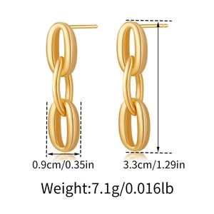 Detailed view of gold plated layered heart earrings with size and weight dimensions