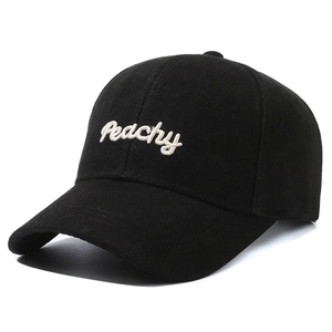 Classic black baseball cap with white Peachy embroidery on high-quality corduroy fabric