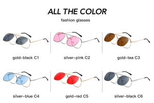 Collection of vintage flip-up round sunglasses in six color ways with metallic frames