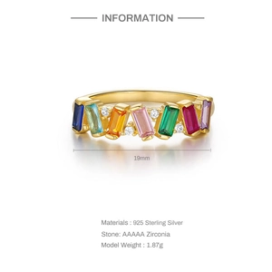 Detail view of colorful S925 silver ring with 19mm width and multi-color AAAAA zirconia