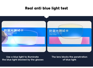 Blue light blocking test showing clear lens protection against ultraviolet rays