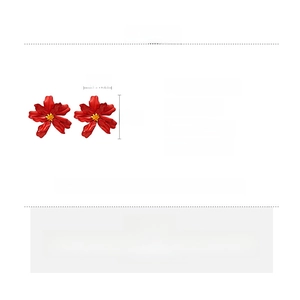 Detailed size and material specifications for large red acrylic flower drop earrings