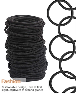 Close-up of black high-elastic seamless hair ties showing detailed woven texture