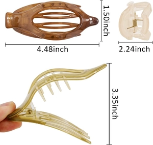 Detailed size chart of oval duckbill hair claw clip with measurements in inches