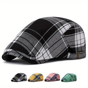 Classic plaid newsboy cap with adjustable metal buckle and multiple checkered color options