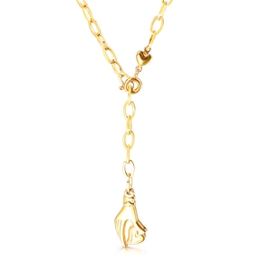 Collier en acier titane doré avec pendentif geste de la main et détail de cœur évidé