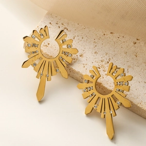 Irregular sunburst geometric earrings in gold finish with sparkling zircons