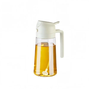 Dual-purpose glass oil sprayer bottle with white handle for kitchen oil and vinegar