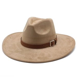 Fedora Hat Suede Wide Brim Vintage Jazz Cap With Woven Leather Band Metal Buckle For Men Women Party Banquet Travel