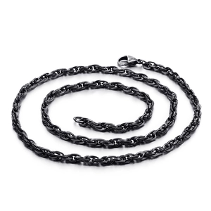 Men's punk style black twisted rope chain necklace in stainless steel with lobster clasp