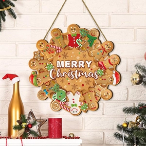 Panneau de Noël en bois bonhomme de pain d'épices avec inscription Merry Christmas déco