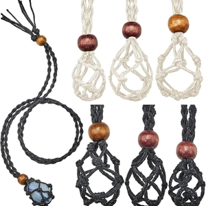 Handmade woven net necklace cord with wooden beads for crystals and raw stones
