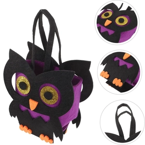 Halloween felt owl candy bag for kids with purple sequins and durable stitch handles