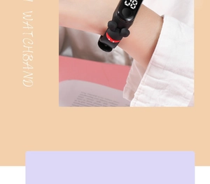 Detail of adjustable black silicone strap with 3D cartoon character for digital watch