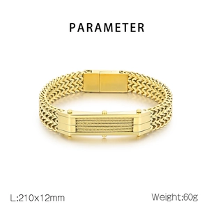 Specifiche dettagliate del bracciale da moto intrecciato oro con dimensioni e peso