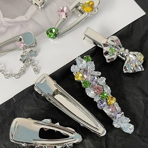 Colorful zircon bow hair clips and irregular heart hairpins with metal chain tassels